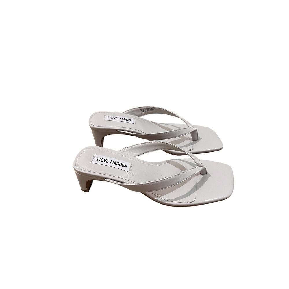 Steve Madden Shoes Womens Size 6.5 Bone Tiffie Thong Kitten Heel Dress Sandals - Picture 4 of 8